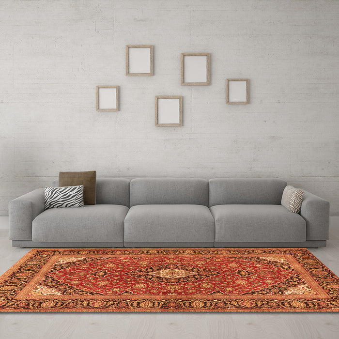Machine Washable Persian Orange Traditional Area Rugs in a Living Room, wshtr3160org