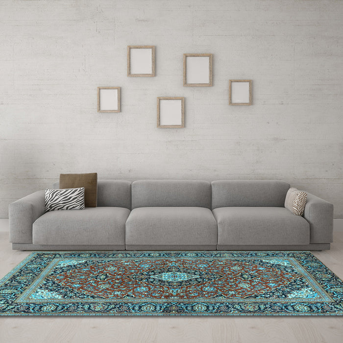 Machine Washable Persian Light Blue Traditional Rug in a Living Room, wshtr3160lblu