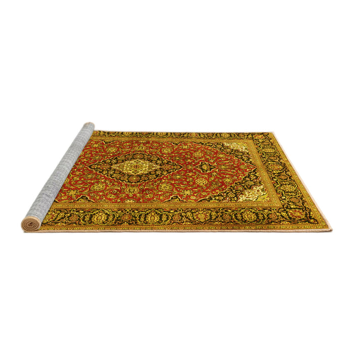Sideview of Machine Washable Persian Yellow Traditional Rug, wshtr3160yw