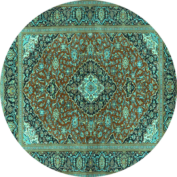 Round Machine Washable Persian Turquoise Traditional Area Rugs, wshtr3160turq
