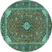 Round Machine Washable Persian Turquoise Traditional Area Rugs, wshtr3160turq