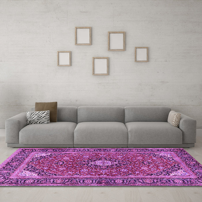 Machine Washable Persian Purple Traditional Area Rugs in a Living Room, wshtr3160pur