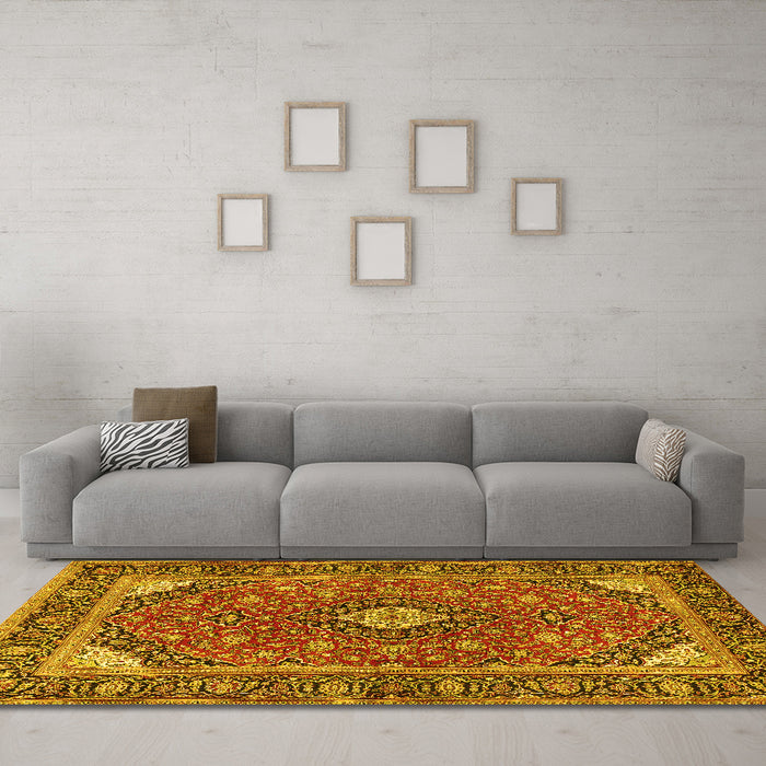 Machine Washable Persian Yellow Traditional Rug in a Living Room, wshtr3160yw