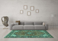 Machine Washable Persian Turquoise Traditional Rug, wshtr3160turq