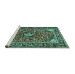 Sideview of Machine Washable Persian Turquoise Traditional Area Rugs, wshtr3160turq
