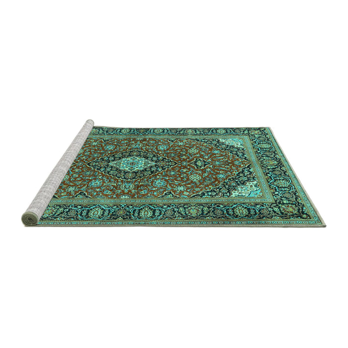 Sideview of Machine Washable Persian Turquoise Traditional Area Rugs, wshtr3160turq