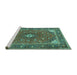 Sideview of Machine Washable Persian Turquoise Traditional Area Rugs, wshtr3160turq