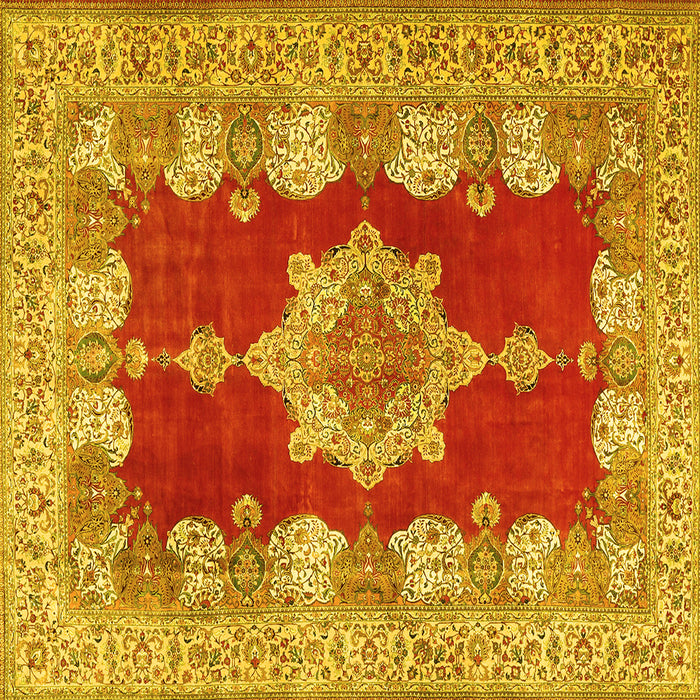 Square Machine Washable Persian Yellow Traditional Rug, wshtr3161yw