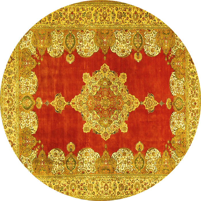 Round Persian Yellow Traditional Rug, tr3161yw