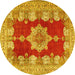 Round Persian Yellow Traditional Rug, tr3161yw