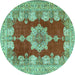 Round Persian Turquoise Traditional Rug, tr3161turq
