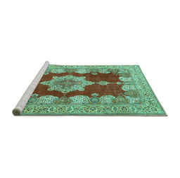 Sideview of Machine Washable Persian Turquoise Traditional Area Rugs, wshtr3161turq