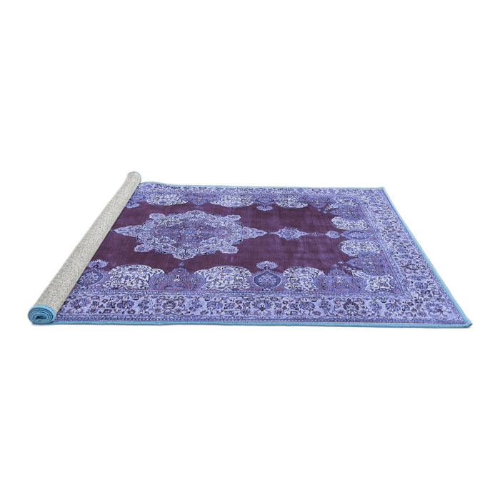 Sideview of Machine Washable Persian Blue Traditional Rug, wshtr3161blu