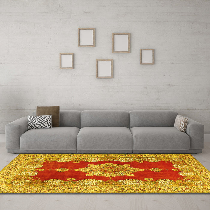 Machine Washable Persian Yellow Traditional Rug in a Living Room, wshtr3161yw