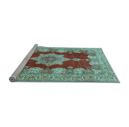 Sideview of Machine Washable Persian Light Blue Traditional Rug, wshtr3161lblu