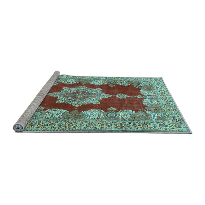 Sideview of Machine Washable Persian Light Blue Traditional Rug, wshtr3161lblu