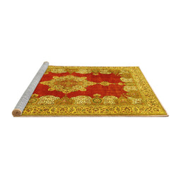 Sideview of Machine Washable Persian Yellow Traditional Rug, wshtr3161yw