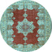 Round Machine Washable Persian Light Blue Traditional Rug, wshtr3161lblu