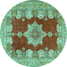 Round Machine Washable Persian Turquoise Traditional Area Rugs, wshtr3161turq