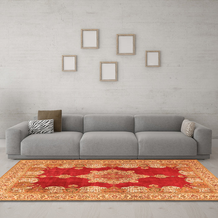 Machine Washable Persian Orange Traditional Area Rugs in a Living Room, wshtr3161org