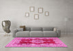 Machine Washable Persian Pink Traditional Rug in a Living Room, wshtr3161pnk