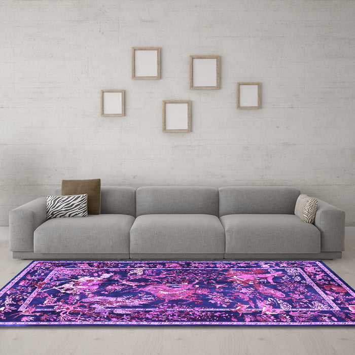 Machine Washable Persian Purple Traditional Area Rugs in a Living Room, wshtr3162pur