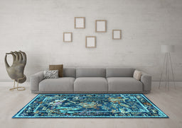 Machine Washable Persian Light Blue Traditional Rug in a Living Room, wshtr3162lblu