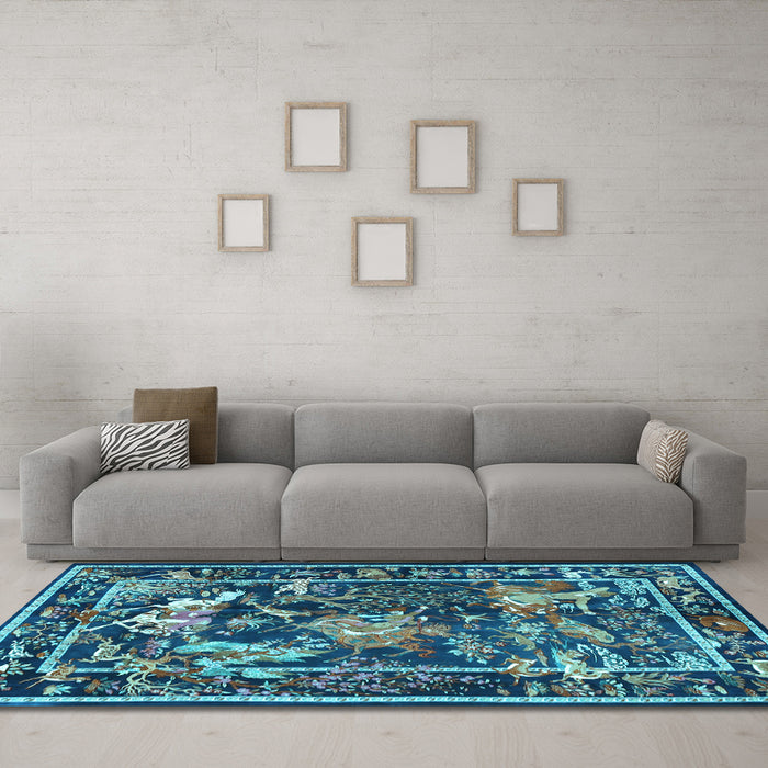 Machine Washable Persian Light Blue Traditional Rug in a Living Room, wshtr3162lblu