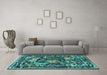 Machine Washable Persian Turquoise Traditional Area Rugs in a Living Room,, wshtr3162turq