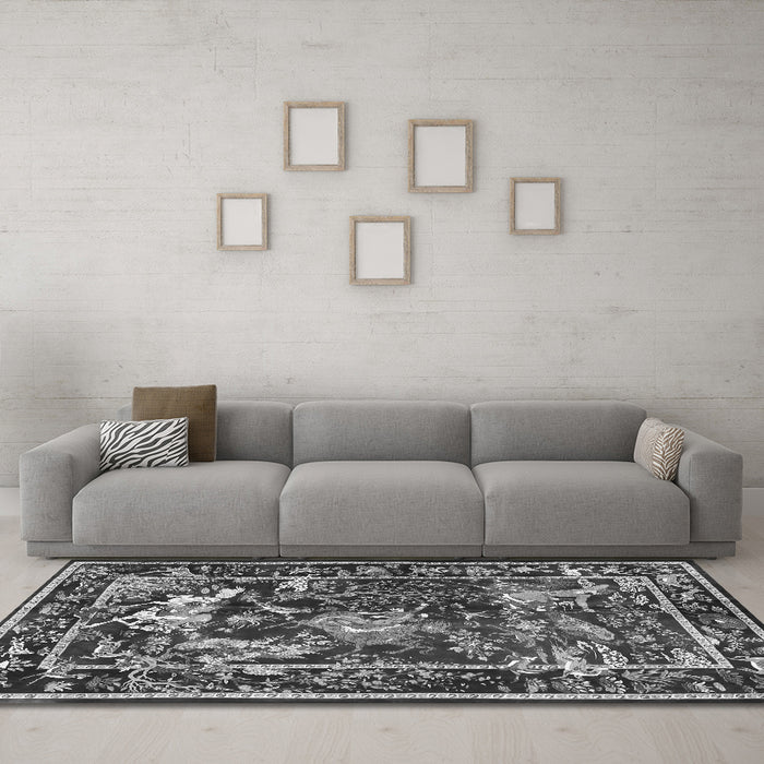 Machine Washable Persian Gray Traditional Rug in a Living Room,, wshtr3162gry