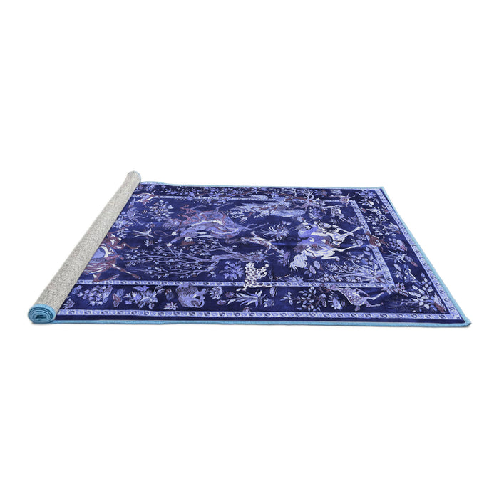 Sideview of Machine Washable Persian Blue Traditional Rug, wshtr3162blu