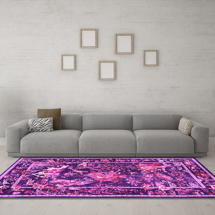 Machine Washable Persian Pink Traditional Rug in a Living Room, wshtr3162pnk