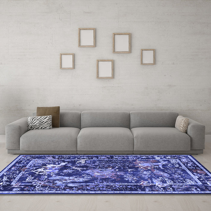 Machine Washable Persian Blue Traditional Rug in a Living Room, wshtr3162blu