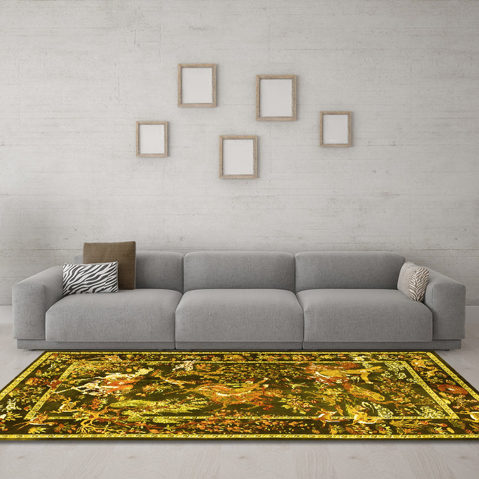 Machine Washable Persian Yellow Traditional Rug in a Living Room, wshtr3162yw