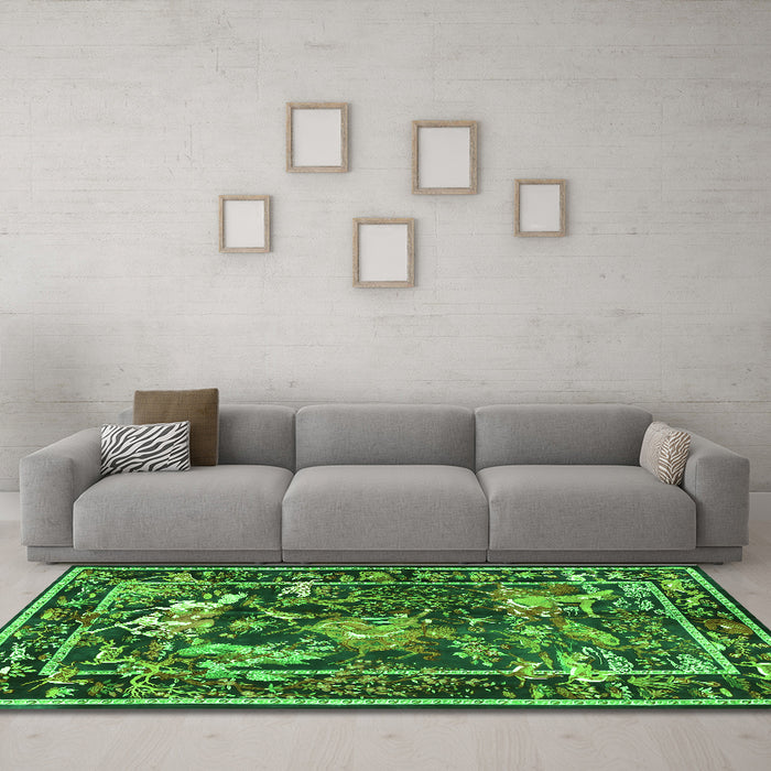 Machine Washable Persian Green Traditional Area Rugs in a Living Room,, wshtr3162grn