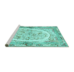 Sideview of Machine Washable Persian Turquoise Traditional Area Rugs, wshtr3163turq