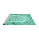 Sideview of Machine Washable Persian Turquoise Traditional Area Rugs, wshtr3163turq