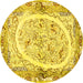 Round Machine Washable Persian Yellow Traditional Rug, wshtr3163yw