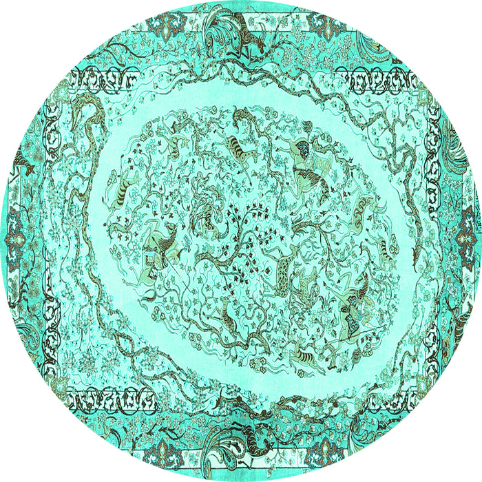 Round Persian Turquoise Traditional Rug, tr3163turq