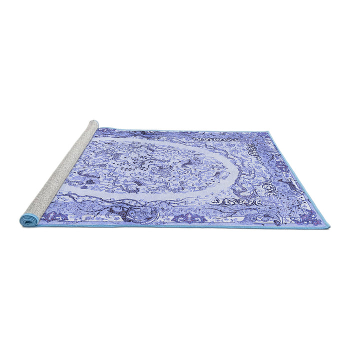 Sideview of Machine Washable Persian Blue Traditional Rug, wshtr3163blu
