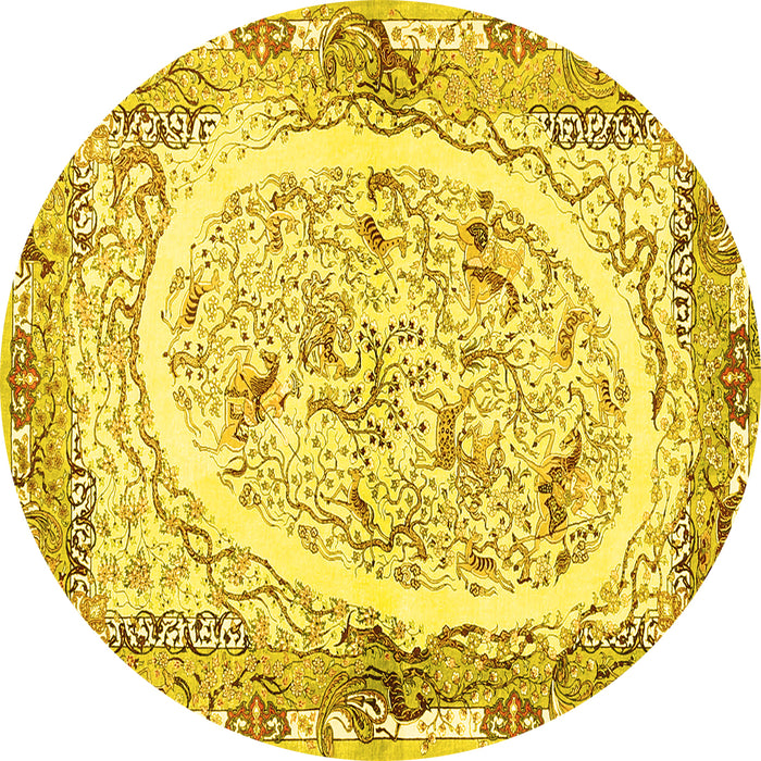 Round Persian Yellow Traditional Rug, tr3163yw