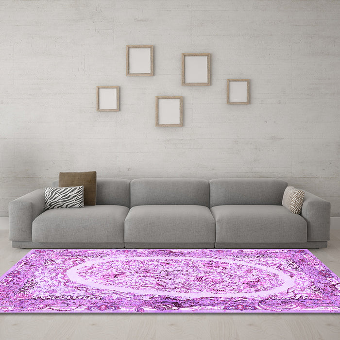 Machine Washable Persian Purple Traditional Area Rugs in a Living Room, wshtr3163pur