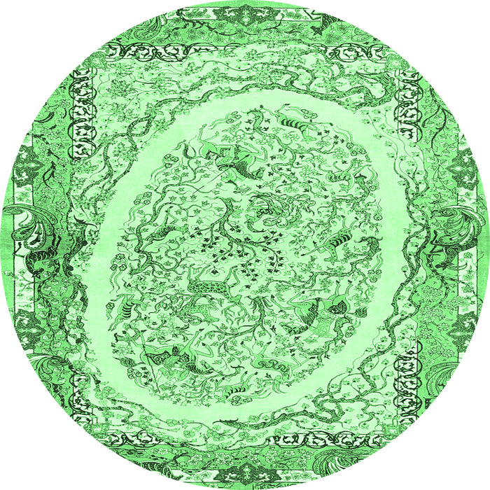 Round Persian Emerald Green Traditional Rug, tr3163emgrn