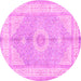 Round Machine Washable Medallion Pink Traditional Rug, wshtr3164pnk