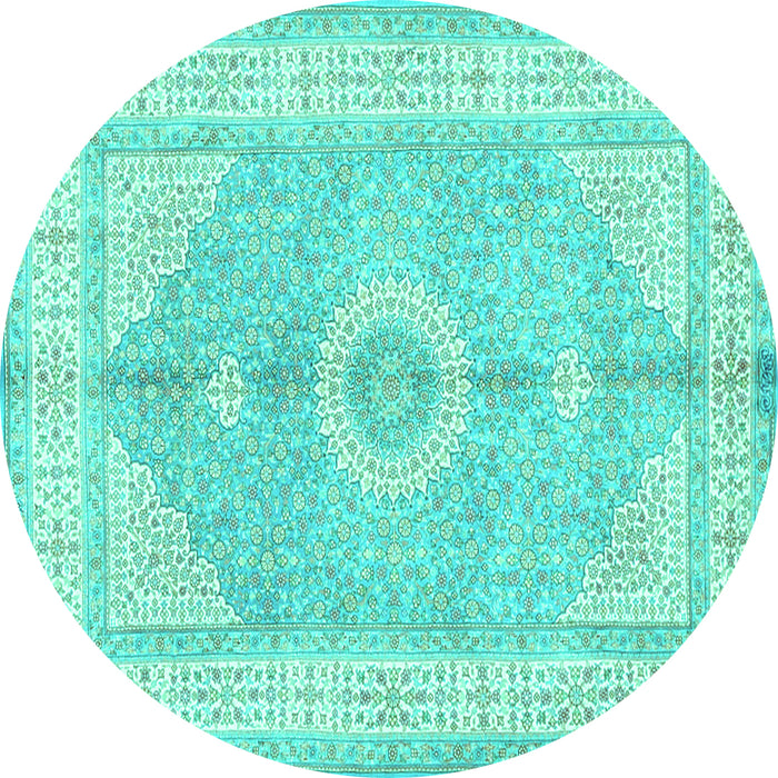 Round Machine Washable Medallion Turquoise Traditional Area Rugs, wshtr3164turq
