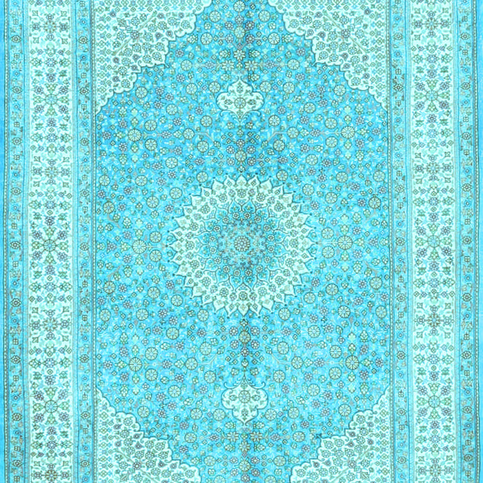Machine Washable Medallion Light Blue Traditional Rug, wshtr3164lblu