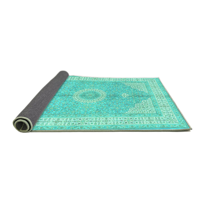 Sideview of Medallion Turquoise Traditional Rug, tr3164turq