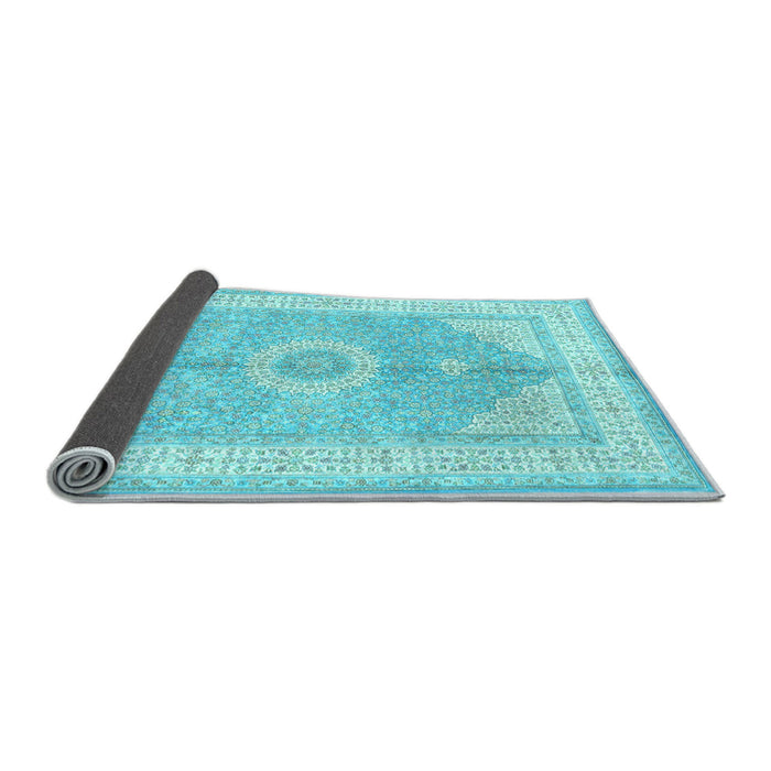 Sideview of Medallion Light Blue Traditional Rug, tr3164lblu