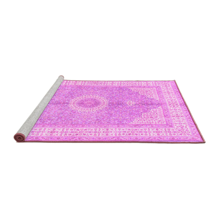 Sideview of Machine Washable Medallion Pink Traditional Rug, wshtr3164pnk