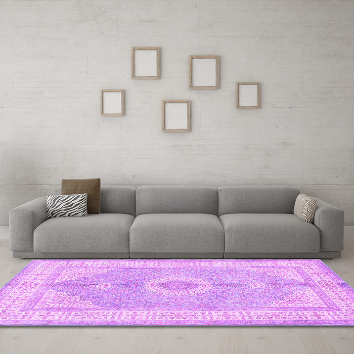 Machine Washable Medallion Purple Traditional Area Rugs in a Living Room, wshtr3164pur